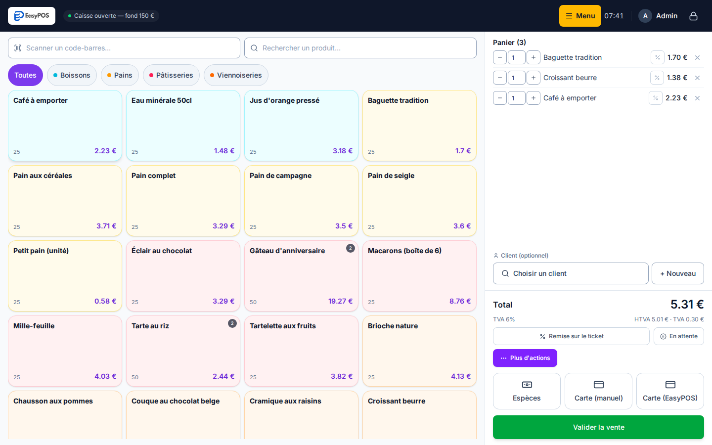 Écran d'encaissement du logiciel de caisse EasyPOS